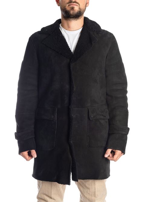 Black shearling long jacket D FOUR | R766MONT SCA-NERO